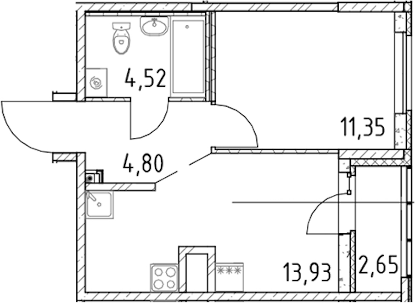1-комнатная квартира 34.6 м², 13/23 эт., ЖК «Город Первых»